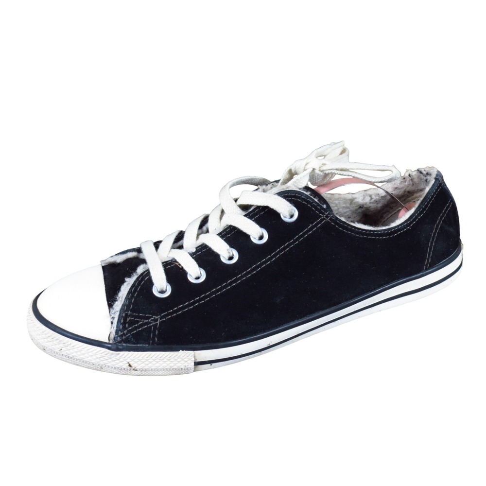 Converse Shearling Womens Sneaker 9.5 Low Top Suede Faux Fur Lined Black 540310C